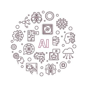 AI outline round banner. Vector Artificial Intelligence illustration Illustrazione stock