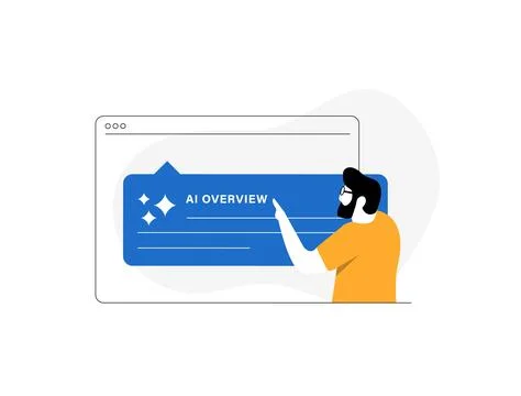 AI overview provides instant generative summary at search top with key insights Stock Illustration