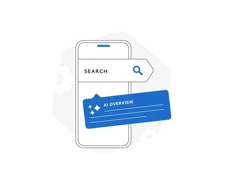 AI overview transforms informational search by generating instant summaries with Stock Illustration