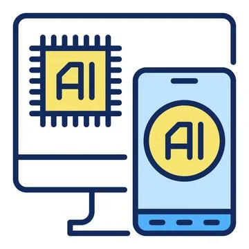 AI in PC and Smart-phone vector Artificial Intelligence Phone colored icon .. Stock Illustration