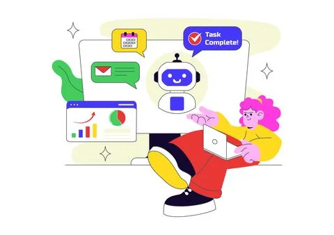 AI Personal Assistant App Vector Illustration Featuring Smart Digital Assis.. Stock Illustration