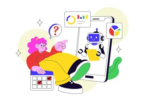 AI Personal Assistant App Vector Illustration Featuring Smart Digital Assis.. Illustrazione stock