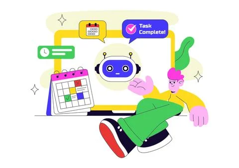 AI Personal Assistant App Vector Illustration Featuring Smart Digital Assis.. Illustrazione stock