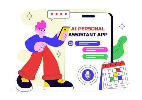 AI Personal Assistant App Vector Illustration Featuring Smart Digital Assis.. イラスト素材