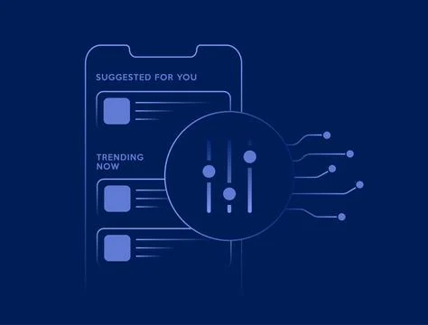 AI personalization interface - dynamic content using user profile data and real Stock Illustration