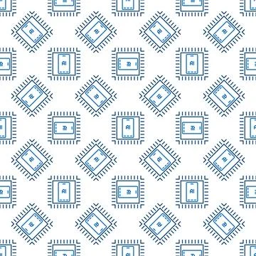 AI Phone inside Chip vector Artificial Intelligence seamless pattern in out.. Stock Illustration