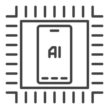 AI Phone inside Chip vector Artificial Intelligence icon or sign in outline.. Stock Illustration