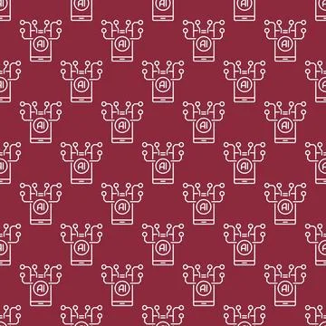 AI Phone vector Artificial Intelligence Smartphone red seamless pattern in .. Stock Illustration