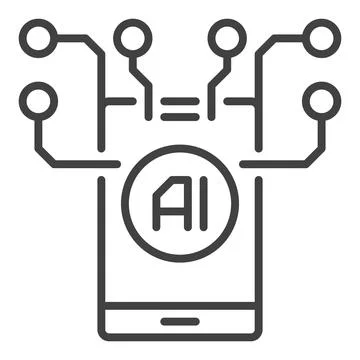 AI Phone vector Artificial Intelligence Smartphone icon or sign in outline .. Stock Illustration