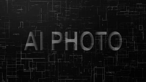 AI photo text technology data line black white Stock Illustration