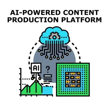Ai platform producing digital content with automation technology Stock Illustration