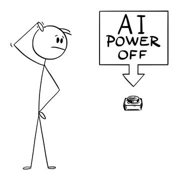 AI Power Off Switch, Vector Cartoon Stick Figure Illustration Ilustração Stock