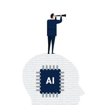AI powerd leadership decision making vision future chip artificial Stock Illustration