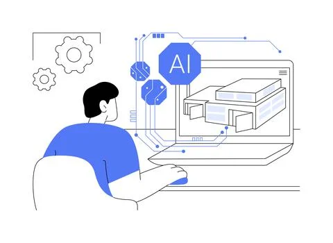 AI-Powered 3D Modeling abstract concept vector illustration. Stock Illustration