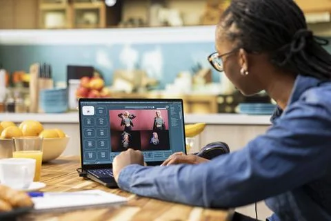 AI-powered application on laptop, generate images from text scripts Stock Photos