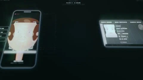 AI-powered biometric verification matching user face to ID photo Stock Footage 333834425