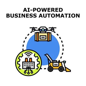 Ai powered business automation vector concept drawing Stock Illustration