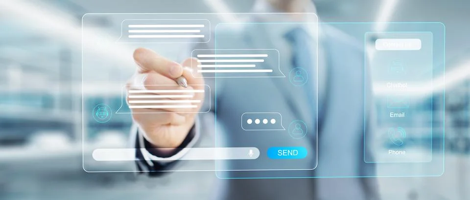 AI-Powered Chatbot Communication Interface for Customer Support Solutions. Foto stock