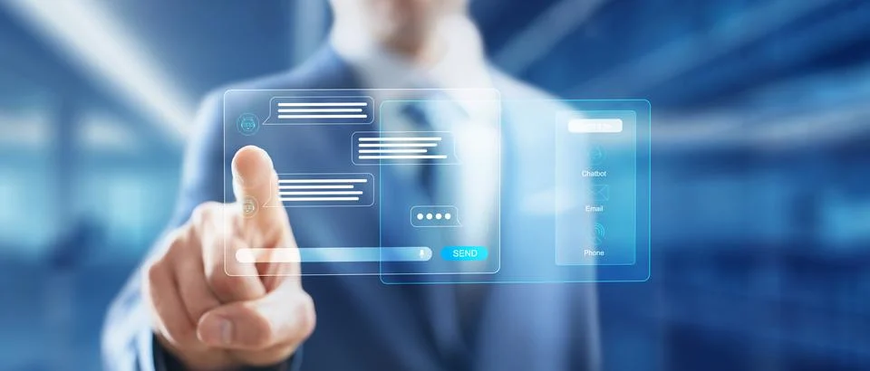 AI-Powered Chatbot Communication Interface for Customer Support Solutions. Stock-Fotos