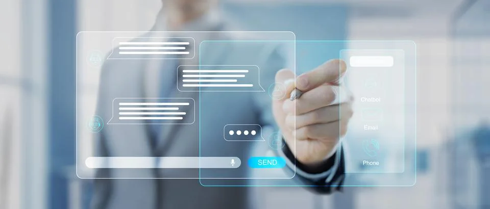 AI-Powered Chatbot Communication Interface for Customer Support Solutions. Stock-Fotos