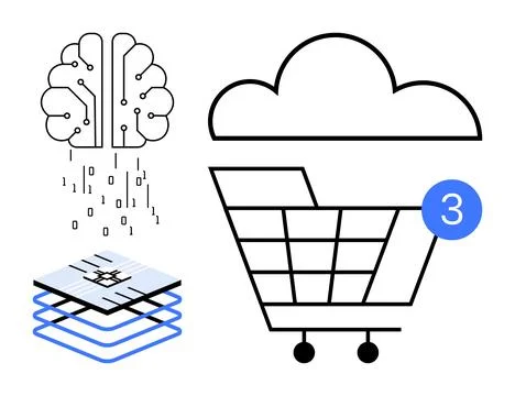 AI-powered Cloud Integration for Smart Online Shopping with Neural Network .. Illustrazione stock