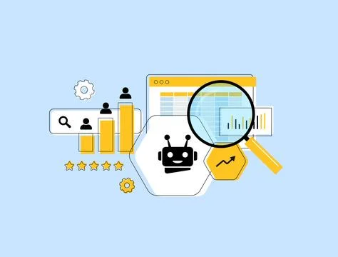 AI-Powered Competitor Analysis for SEO. Use AI tools to analyze competitors SEO Stock Illustration