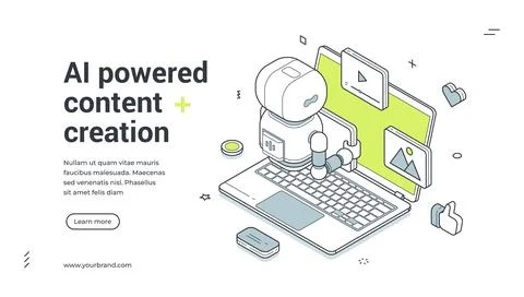 AI powered content creation isometric banner. Vector template for a landing p イラスト素材
