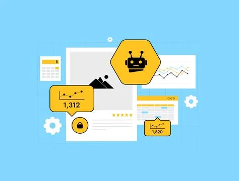 AI-powered CRM system dashboard shows customer behavior, sales funnel. Ai CRM Stock Illustration