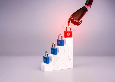 AI-powered cyber attack and cybersecurity threat concept featuring black ro.. Stock Photos