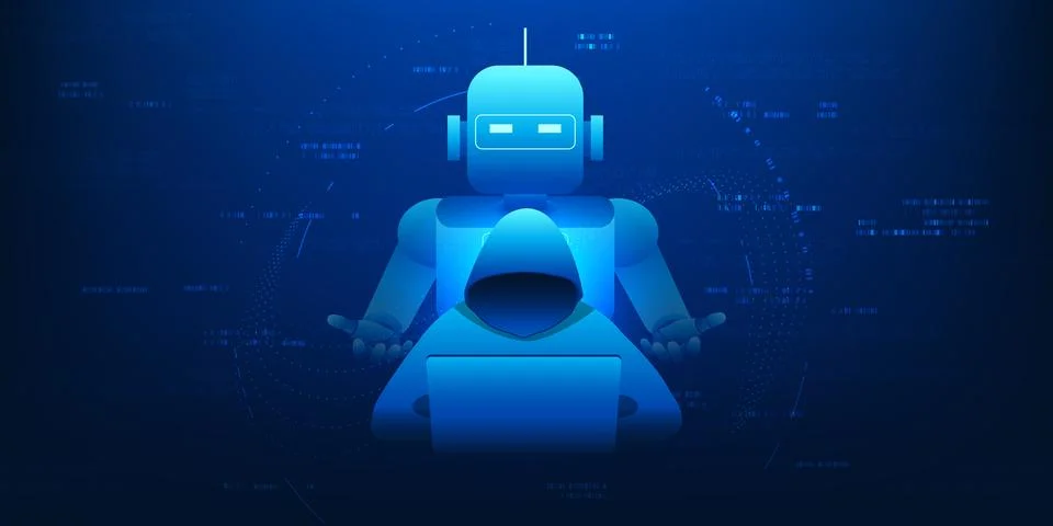 AI Powered Cyber Hack Technology Background, Artificial Intelligence Contro.. Stock Illustration