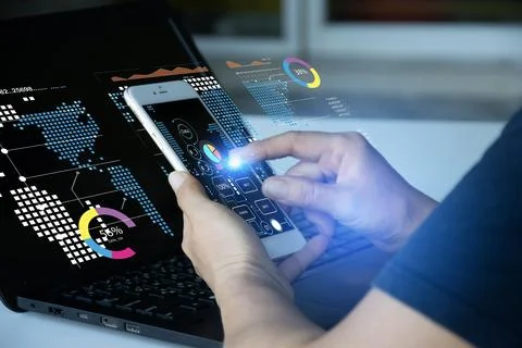 AI-powered dashboard data analysis concept Stock Photos