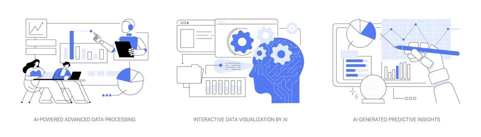 AI-Powered Data Analysis abstract concept vector illustrations. 스톡 일러스트