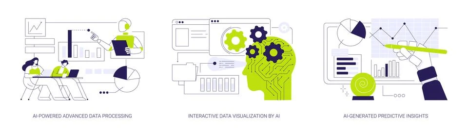 AI-Powered Data Analysis abstract concept vector illustrations. Stock Illustration