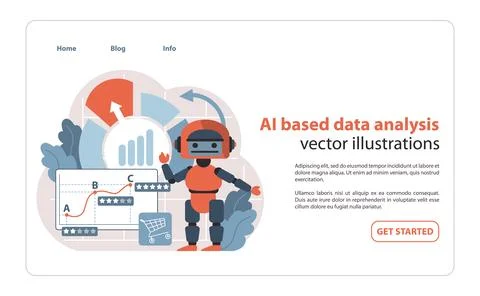 AI-Powered Data Analysis. Advanced robotics integrating with analytics for Stock Illustration