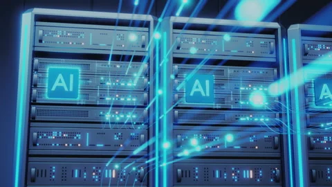 AI Powered Data Center Servers with Digital Network Connections Stock Footage 344752462