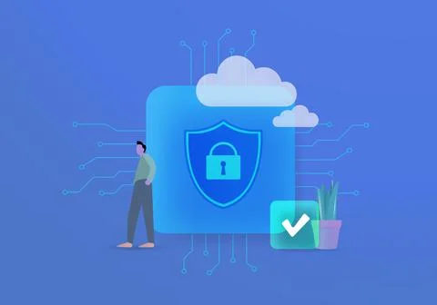 AI Powered Data Privacy and Security concept. Using Artificial Intelligence in Stock Illustration