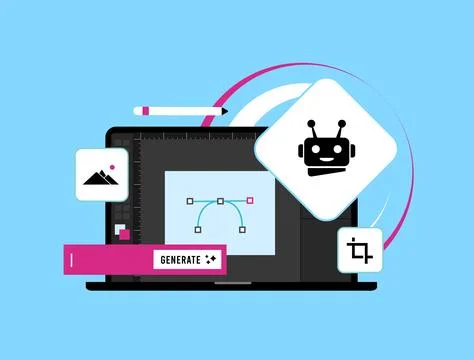 AI-powered design tools generate creative marketing materials with automation 스톡 일러스트
