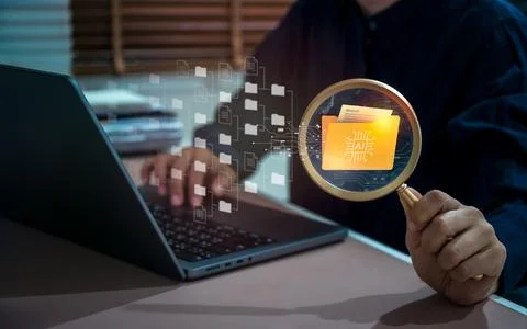AI-powered document processing concept. Intelligent file management, enterp.. Fotos de archivo