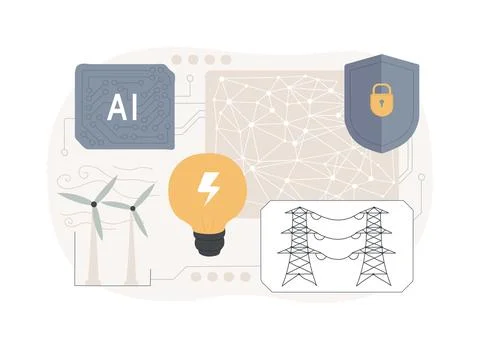 AI-Powered Grid Security abstract concept vector illustration. 库存插图