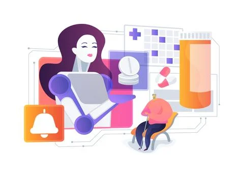 AI-Powered Medication Adherence Reminders abstract concept vector illustration. Ilustração Stock