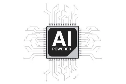 AI Powered Microchip CPU Processor with Circuit. 3d Rendering 스톡 일러스트