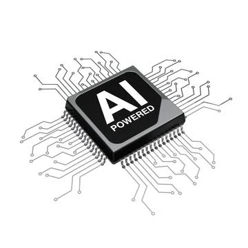 AI Powered Microchip CPU Processor with Circuit. 3d Rendering 스톡 일러스트
