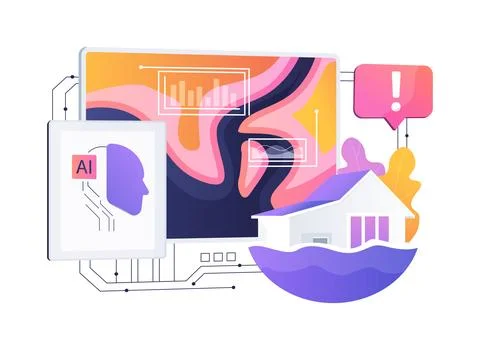 AI-Powered Predictive Flood Mapping abstract concept vector illustration. Stock Illustration