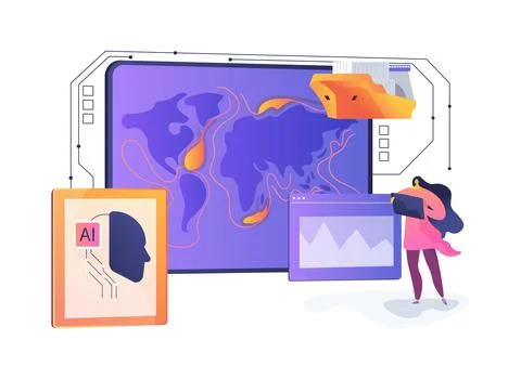 AI-Powered Predictive Ocean Current Mapping abstract concept vector illustration Stock Illustration