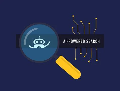 AI-Powered Search Engine concept. Search technology enhanced by artificial Stock Illustration
