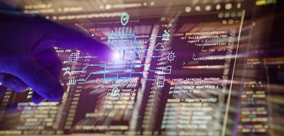 AI Powered Software Development and Business Technology Network With Interact Stock Photos