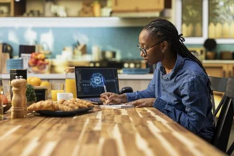 AI-powered software, remote worker with laptop, artificial intelligence 写真素材