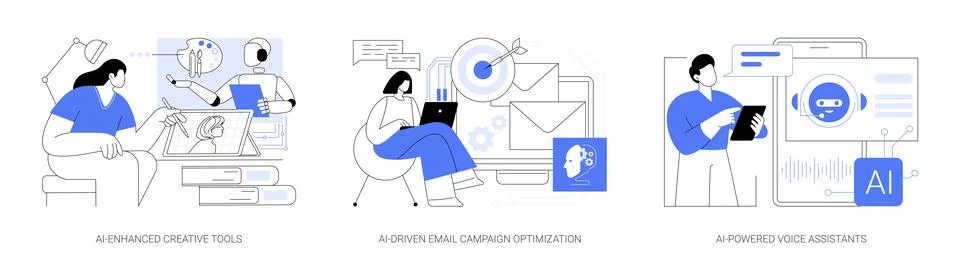 AI-powered tools and apps abstract concept vector illustrations. Stock Illustration