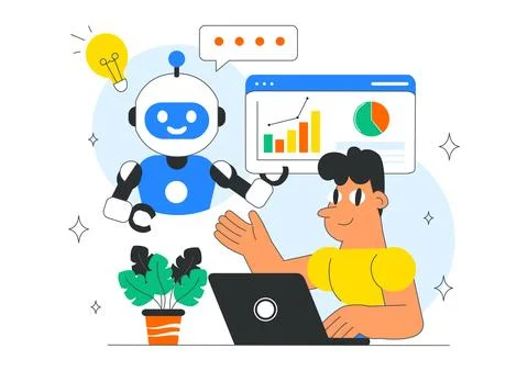 AI Powered Tools Illustration featuring Ai Powered Data analytics, Automate.. Stock Illustration