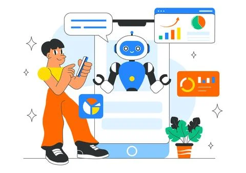 AI Powered Tools Illustration featuring Ai Powered Data analytics, Automate.. Illustrazione stock